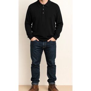 Eddie Bauer Black Long Sleeve Polo Sweater Men’s XL 100% Cotton Classic Fit